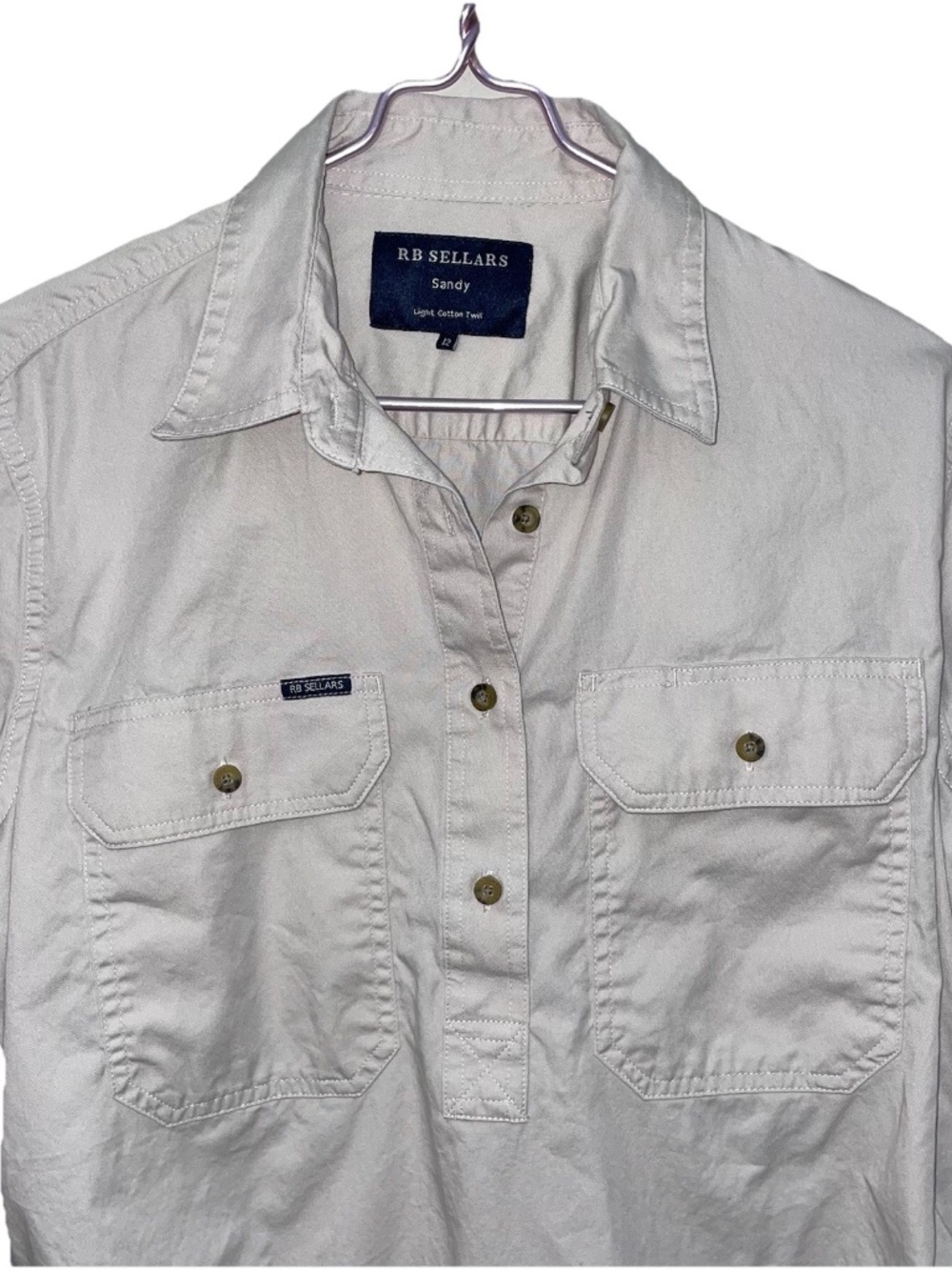 RB Sellars Sandy Womens Half Button L/S Shirt AU 12/US 8 Khaki Western Workwear - Picture 3 of 12